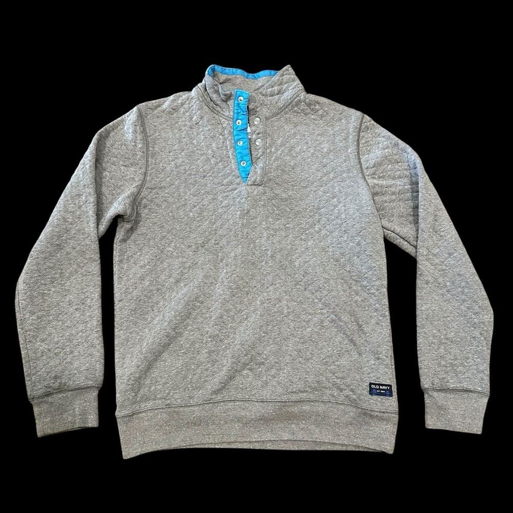 Women’s Old Navy Quilted Pullover 1/4 Snap Sweatshirt Size Medium Teal Grey